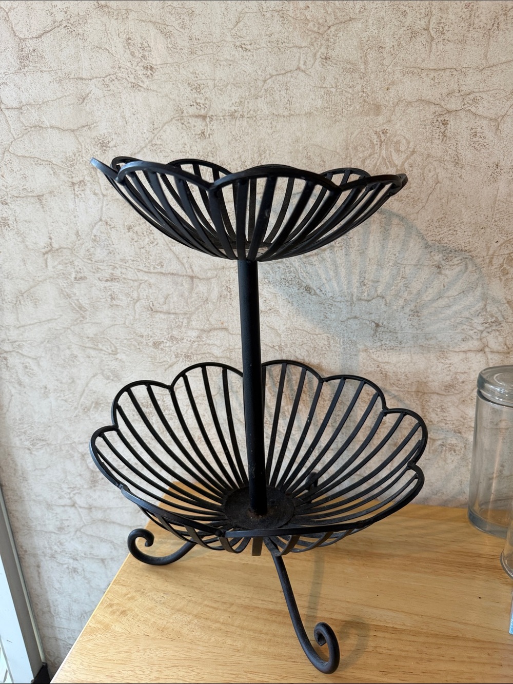 Two-Tier Black Metal Flower Stand